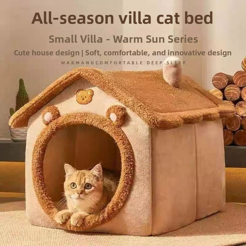 Washable Semi-Enclosed Velvet Pet Bed House