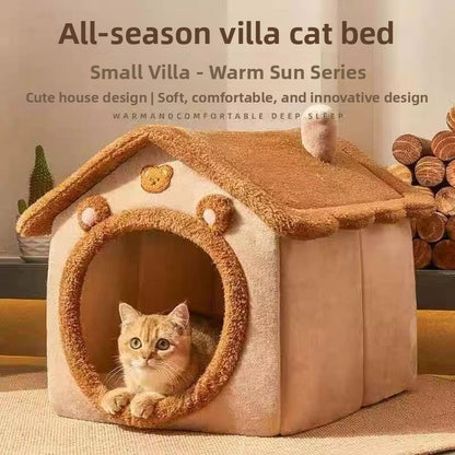 Washable Semi-Enclosed Velvet Pet Bed House