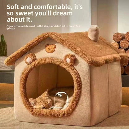 Washable Semi-Enclosed Velvet Pet Bed House