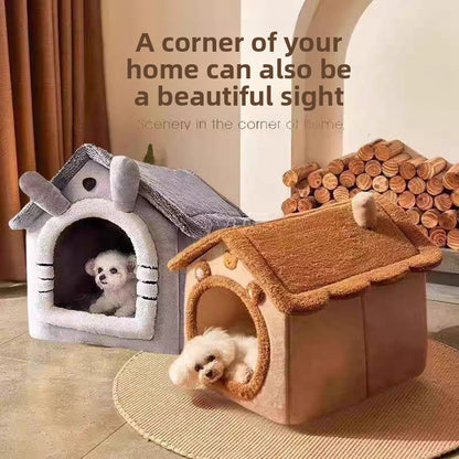 Washable Semi-Enclosed Velvet Pet Bed House