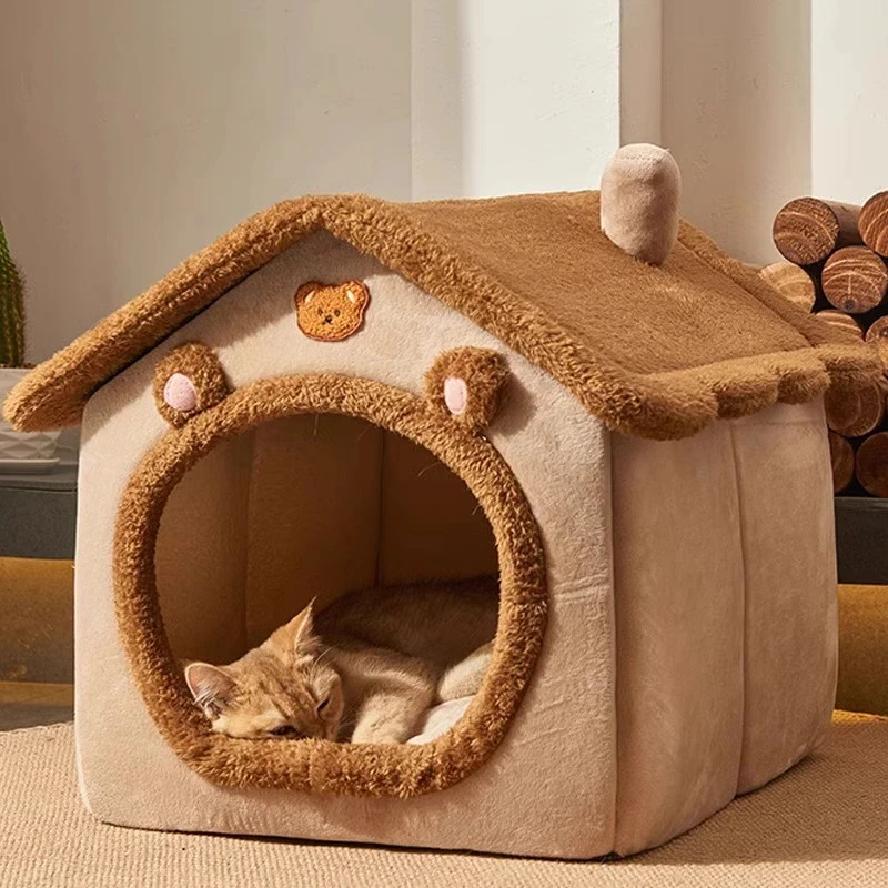Washable Semi-Enclosed Velvet Pet Bed House