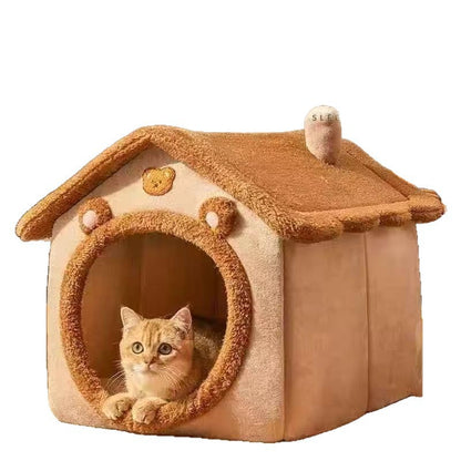 Washable Semi-Enclosed Velvet Pet Bed House