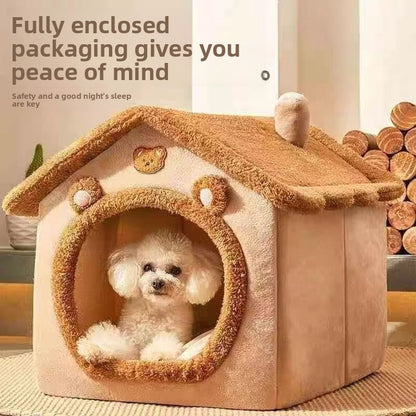 Washable Semi-Enclosed Velvet Pet Bed House